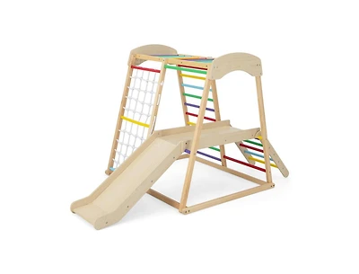 Akiudex 6-in-1 Indoor Jungle Gym Kids Wooden Playground with Monkey Bars