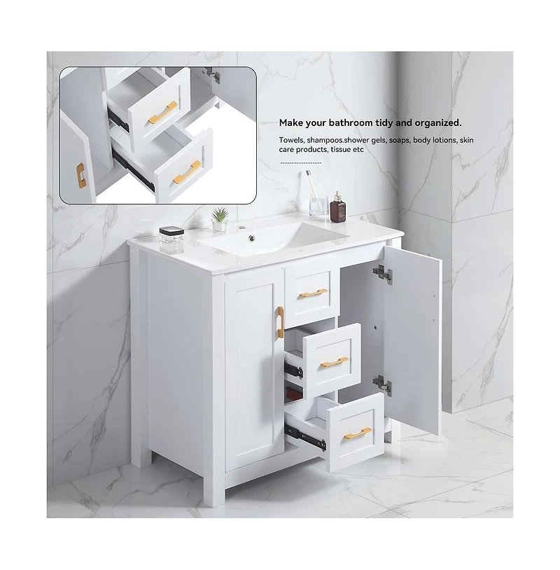 Casainc 36" Bathroom Vanity with Sink, 2 Soft-Close Doors & Drawers, Functional Storage Solution