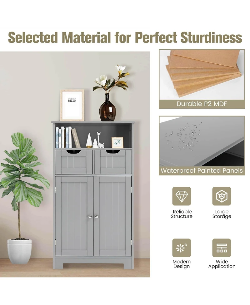 Wooden Bathroom Side Cabinet with 2 Drawers and 2 Doors for Extra Storage