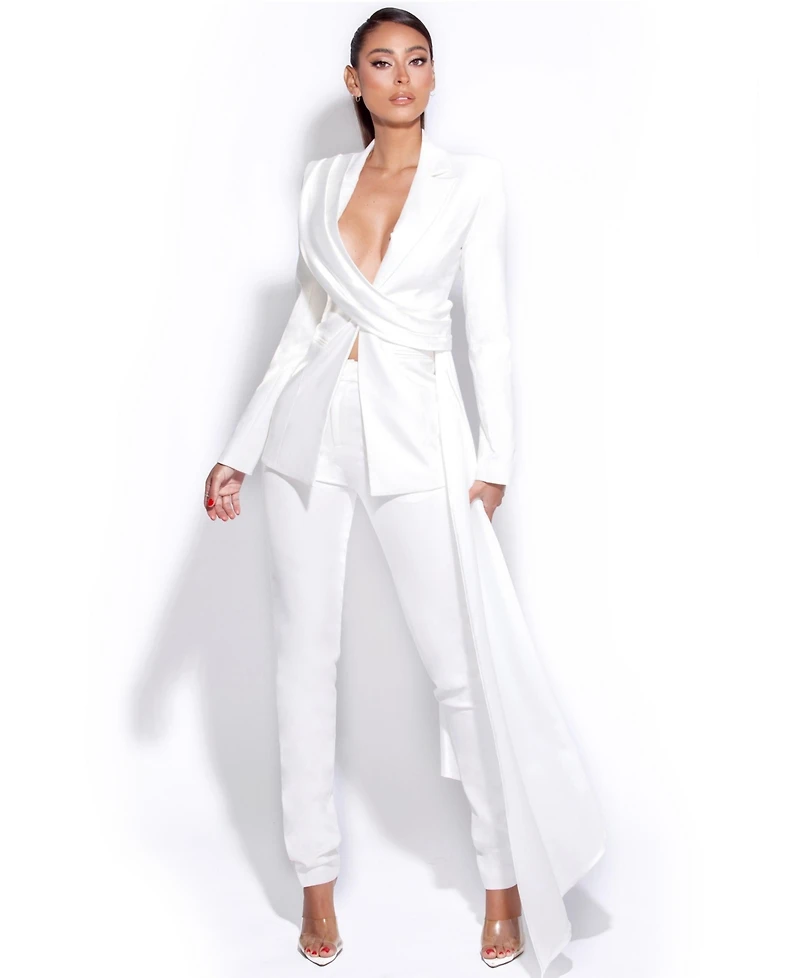 Miss Circle Women Vandra White Draping Blazer Jacket