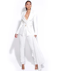 Miss Circle Women Vandra White Draping Blazer Jacket