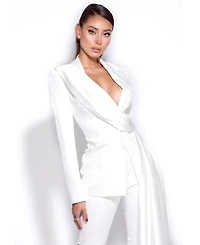 Miss Circle Women Vandra White Draping Blazer Jacket