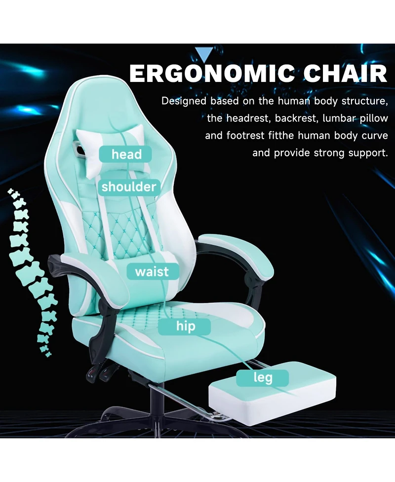Streamdale Furniture Gaming Chair with Massage & Footrest - Green