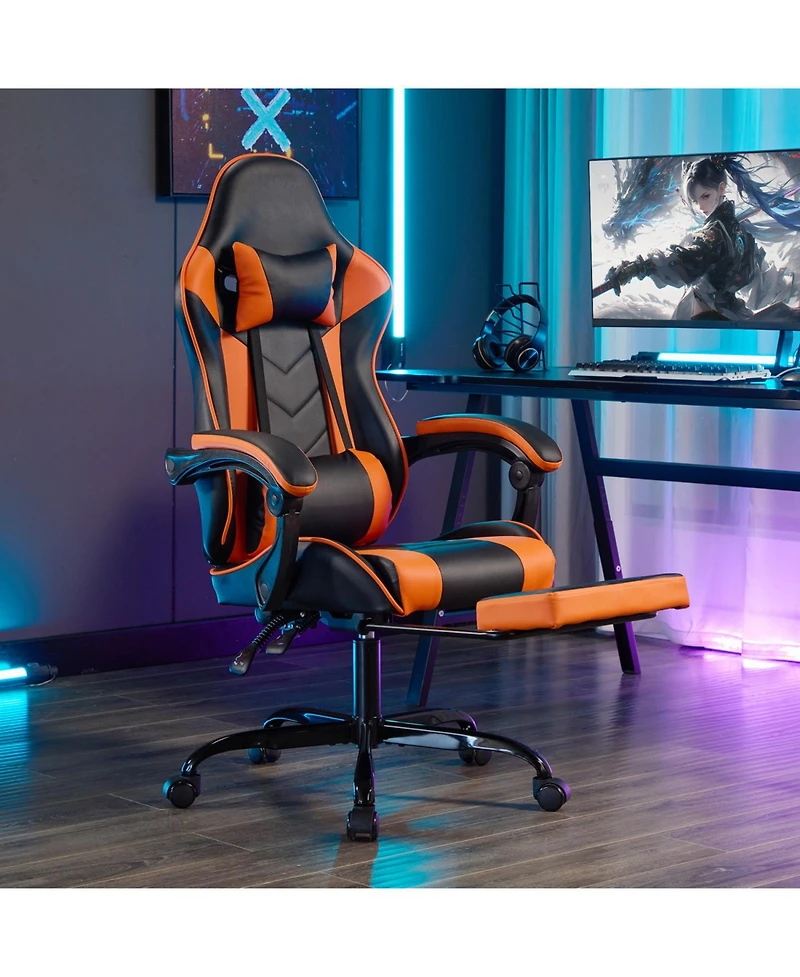 Streamdale Furniture Gaming Chair with Footrest Headrest & Lumbar Support - Black/Orange