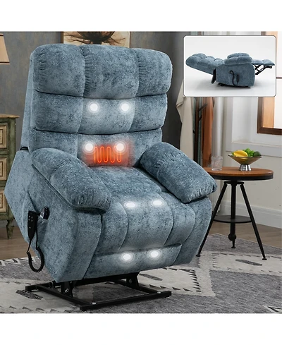 Streamdale Furniture Lift Recliner Heat Massage Dual Motor Infinite Position Blue