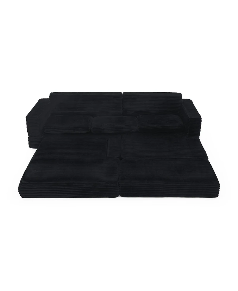 Streamdale Furniture L-Shape Corduroy Sectional Sofa Bed - Black