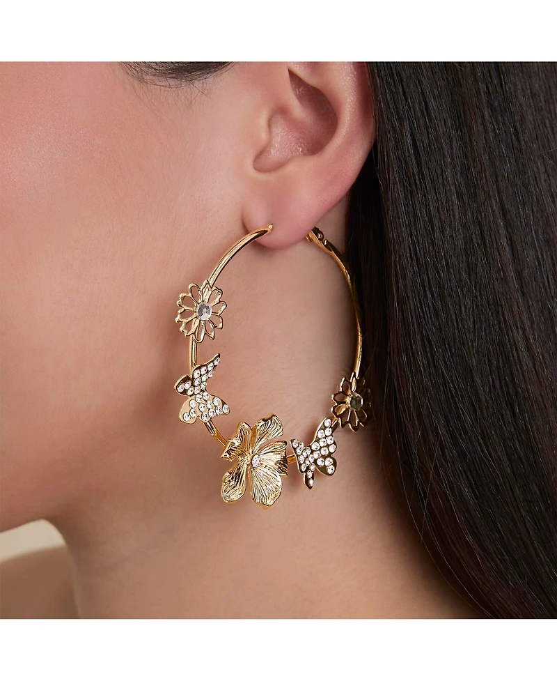Jessica Simpson Floral Hoop Earrings in Gold