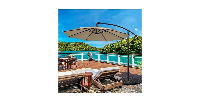 Mecale 10 Feet 360° Rotation Solar Powered Led Patio Offset Umbrella without Weight Base