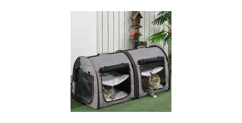 Aostirmotor 39" Portable Soft-Sided Pet Cat Carrier with Two Compartments, Soft Cushions & Storage Bag
