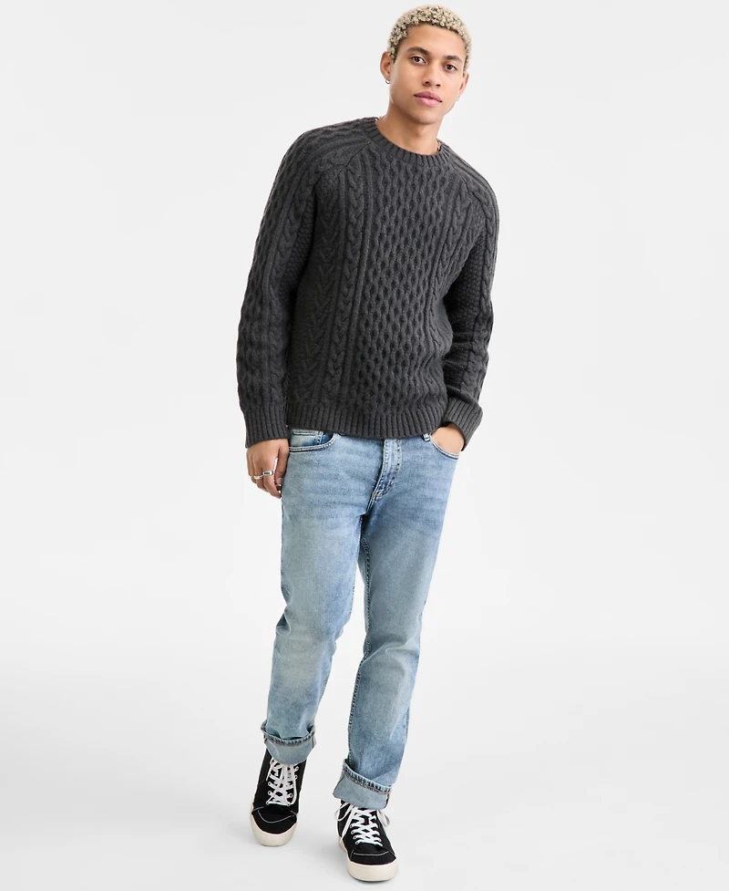 Sun + Stone Men's Long-Sleeve Cozy Cable-Knit Crewneck Sweater, Macy's Exclusive
