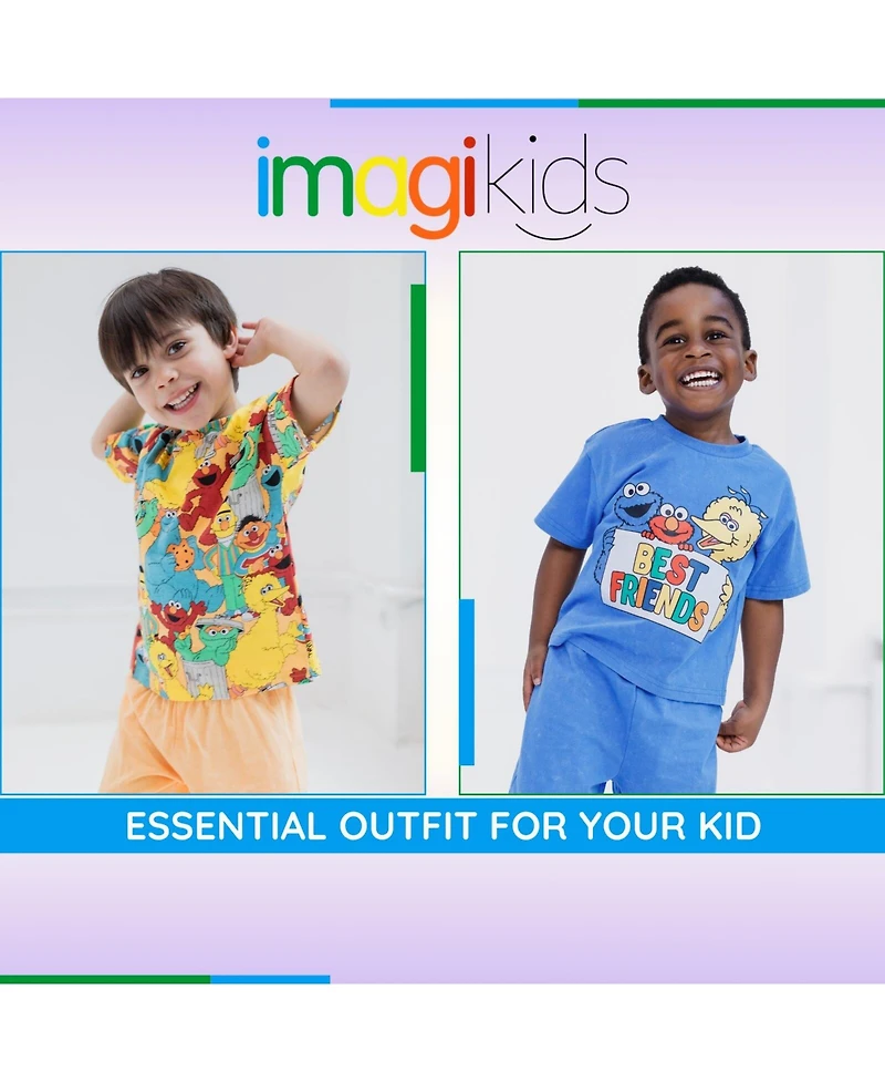 Sesame Street Baby Boys Oscar the Grouch Elmo Bert and Ernie Graphic T-Shirt Shorts Outfit Set Infant to Little Kid