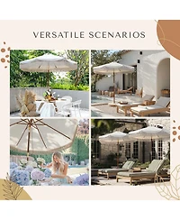 LAGarden 7' Patio Beige Umbrella with Tassels UPF50+ Boho Style 5-Year-Non-Fading for Outdoor,Model:BH7W-01P