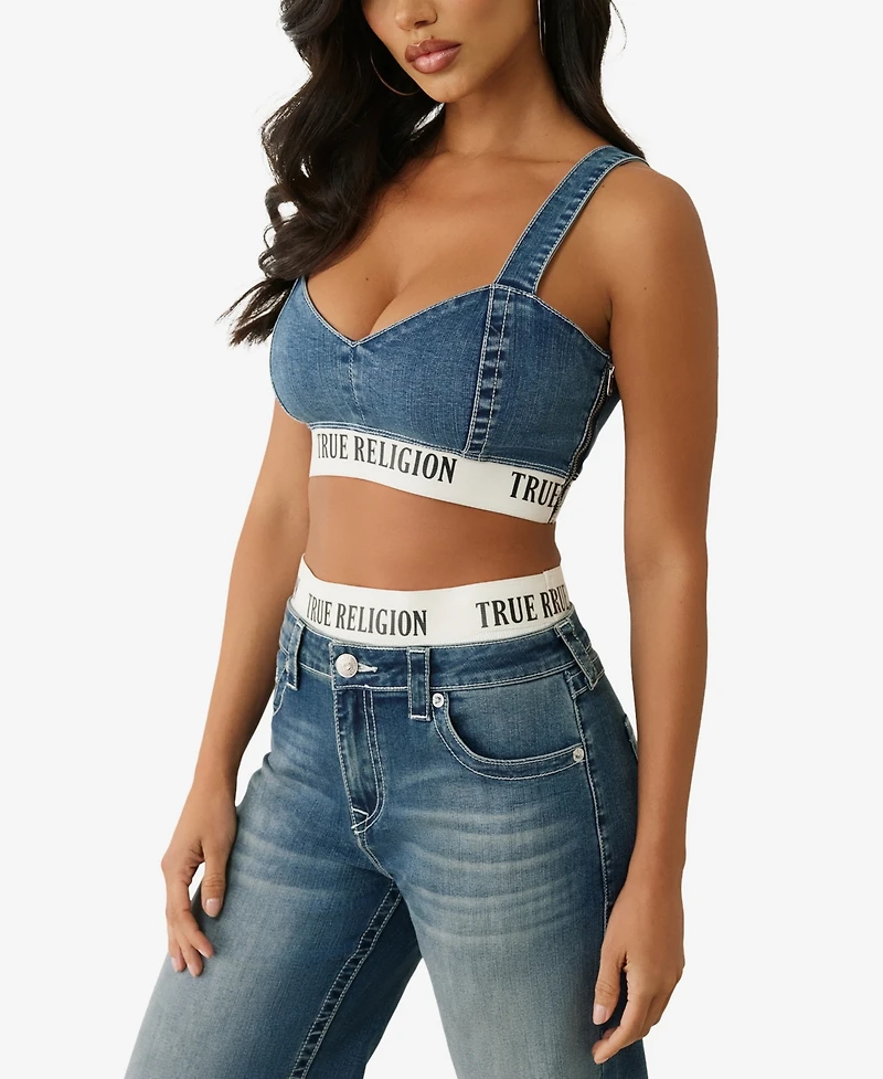 True Religion Women's Elastic Band Denim Bra Top