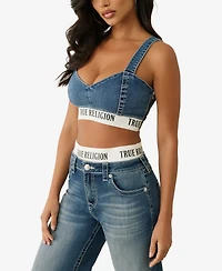 True Religion Women's Elastic Band Denim Bra Top