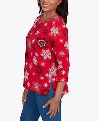 Alfred Dunner Petite Snowflake Embellished Top