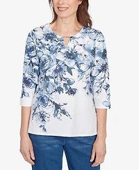 Alfred Dunner Petite Floral Split Beaded Top