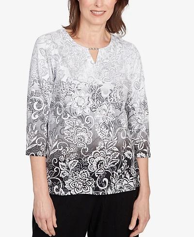 Alfred Dunner Petite Ombre Scroll Top