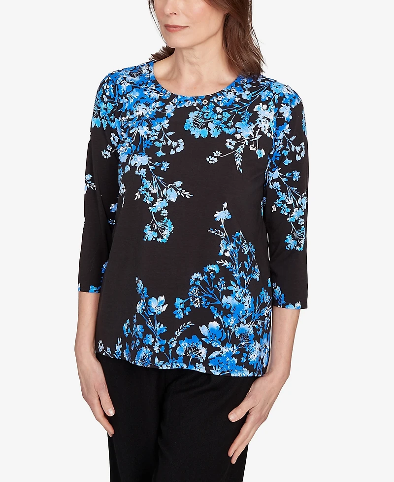 Alfred Dunner Petite Floral Asymmetric Top