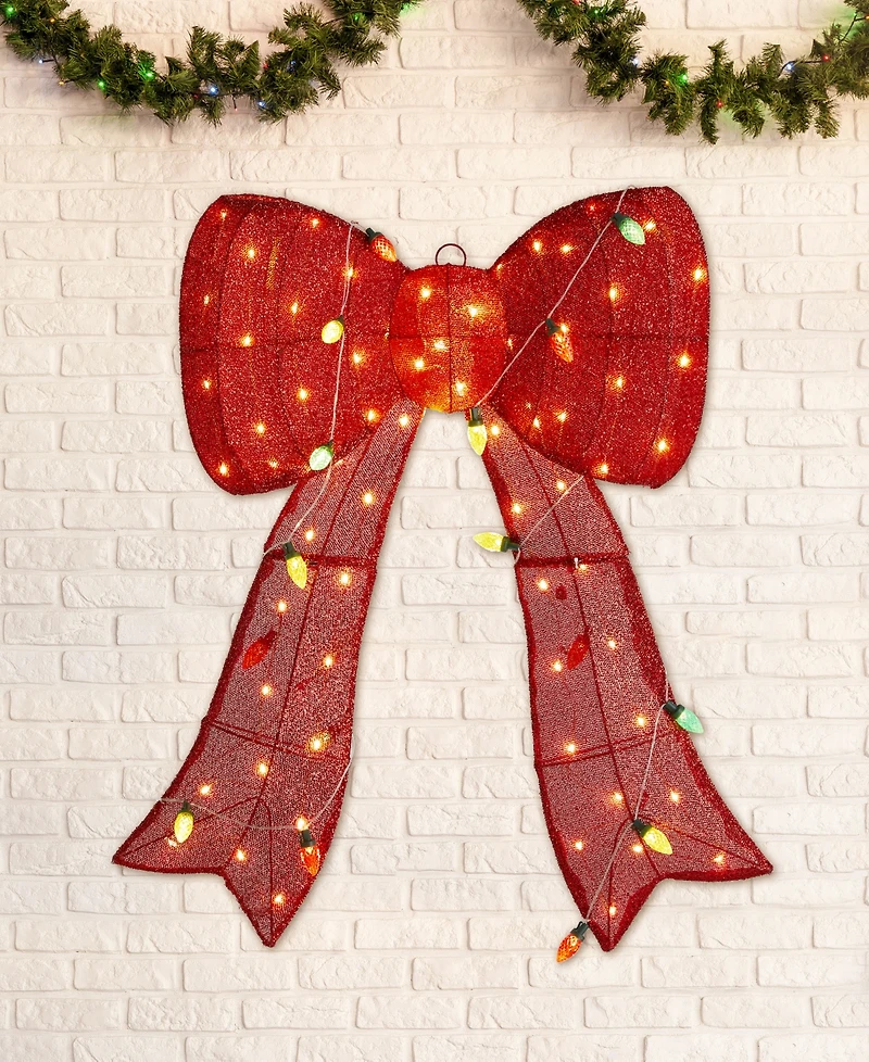 Glitzhome 35.75" Lighted Fabric 3D Christmas Bow