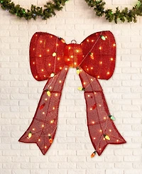 Glitzhome 35.75" Lighted Fabric 3D Christmas Bow