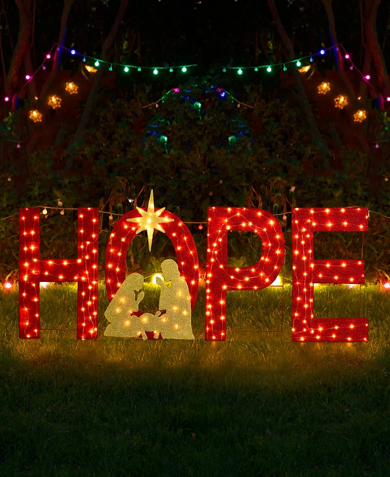 Glitzhome Lighted Fabric Christmas 2D Nativity Hope Polyethylene Lighting Decor, Set of 4