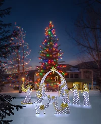 Glitzhome Lighted Fabric Christmas 2D Iridescent Nativity Scene Outdoor Decor, Set of 11