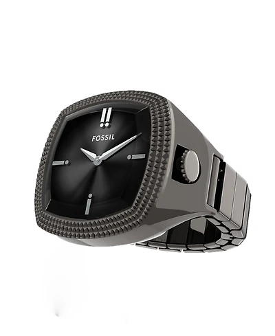 Fossil Unisex Nick Jonas x Machine Luxe Vignette Gunmetal Stainless Steel Ring Watch, 18.5mm