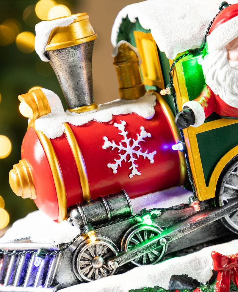 Glitzhome 20" Lighted Resin Christmas Santa Train Village