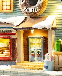 Glitzhome 10.25" Lighted Resin Christmas Donuts Coffee Shop Village