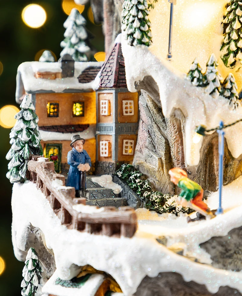 Glitzhome 15.5" Lighted Resin Christmas Skiing Mountain Village