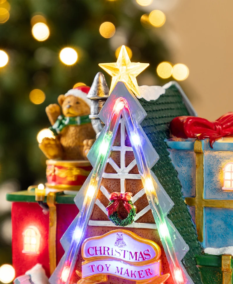 Glitzhome 10.75" Lighted Resin Christmas Toy Market Village