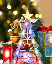 Glitzhome 10.75" Lighted Resin Christmas Toy Market Village