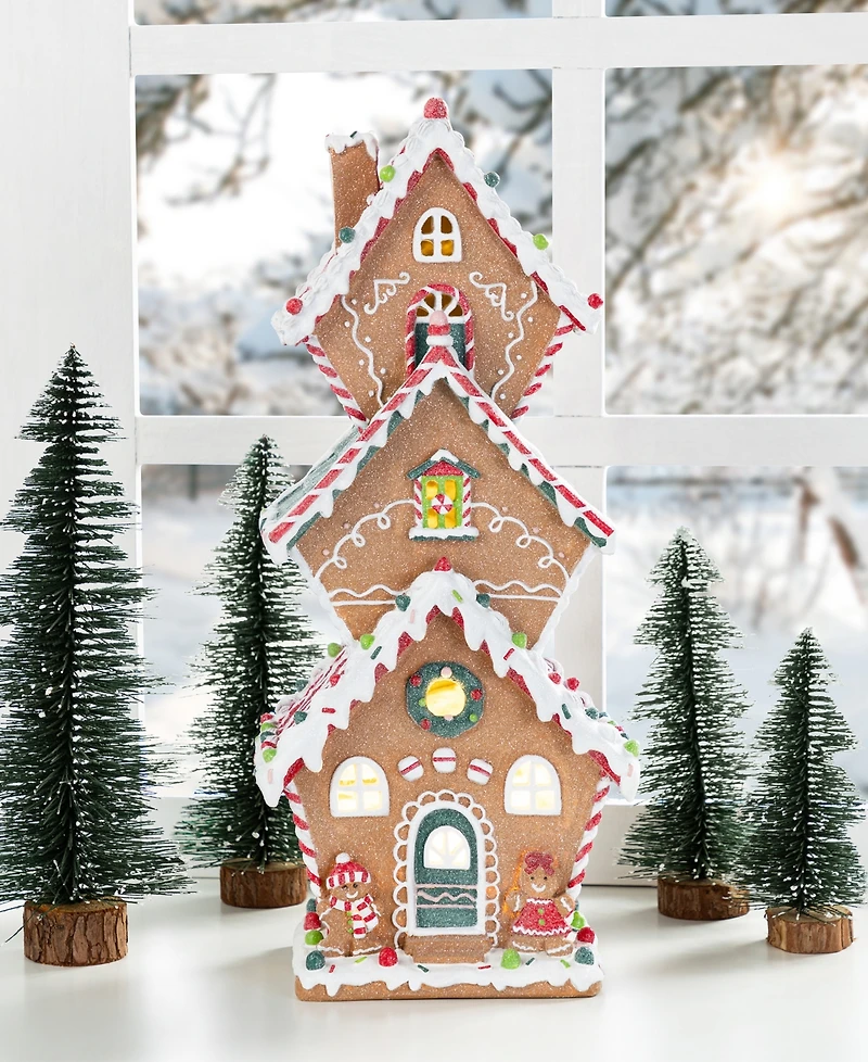 Glitzhome 18.5" Lighted Resin Christmas Gingerbread House Figurine