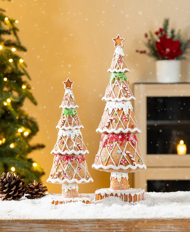 Glitzhome Resin Christmas Tree Figurine, Set of 2