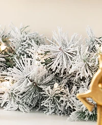 Glitzhome 6 ft Pre-Lit Snow Flocked Pine Christmas Garlands, Set of 2