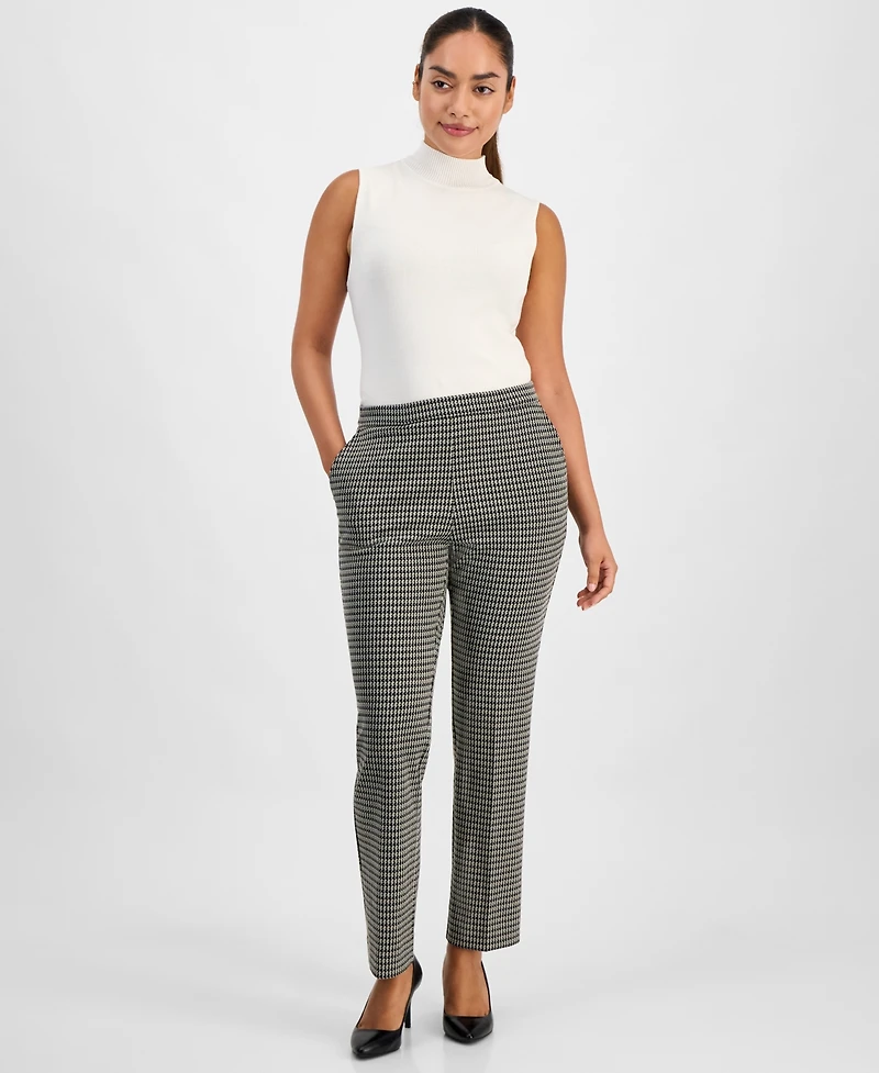 Ak Anne Klein Petite Houndstooth Mid Rise Pull-On Pants