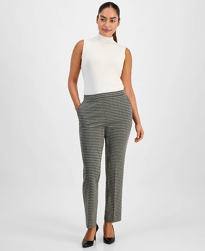 Ak Anne Klein Petite Houndstooth Mid Rise Pull-On Pants