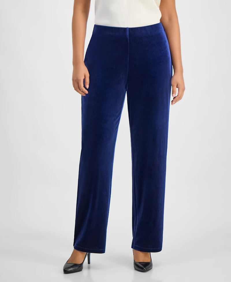 Ak Anne Klein Petite Velour Mid Rise Wide-Leg Pants