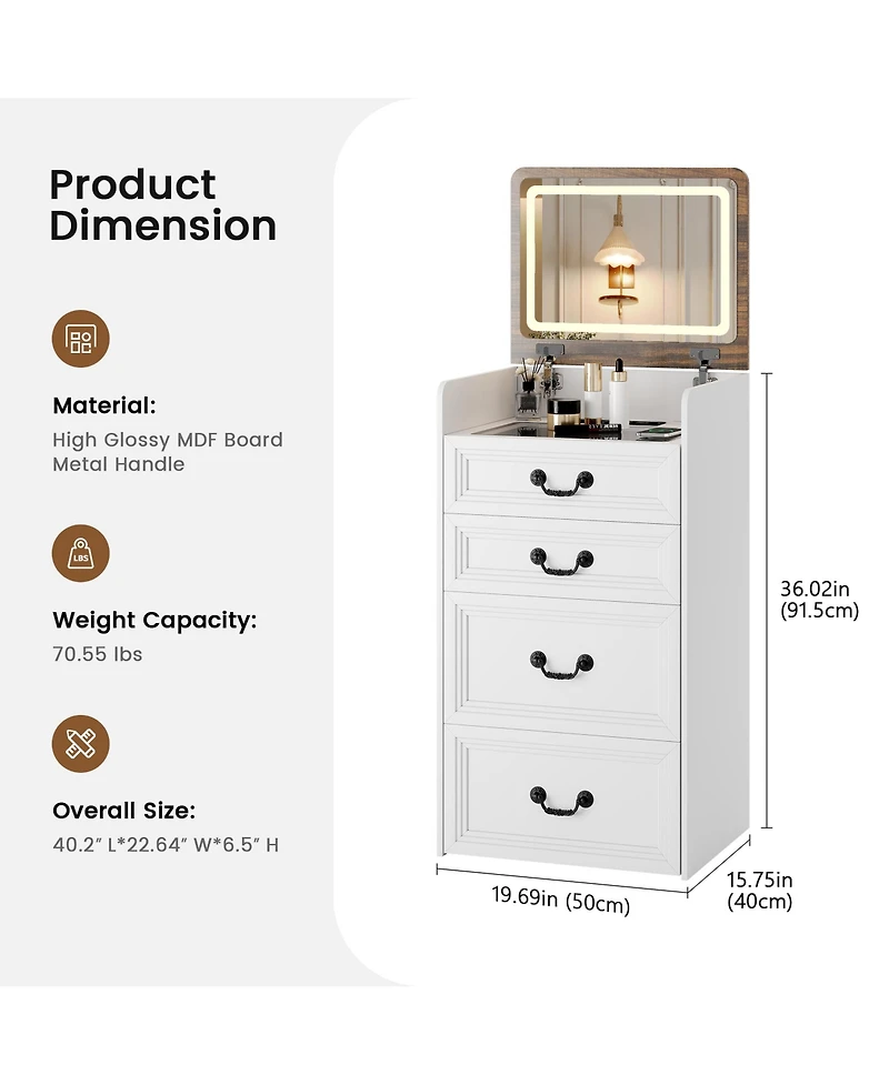 Vlsrka Flip-top vanity desk with mirror and stool.