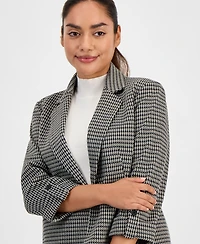 Ak Anne Klein Petite Houndstooth-Print Roll-Tab Blazer