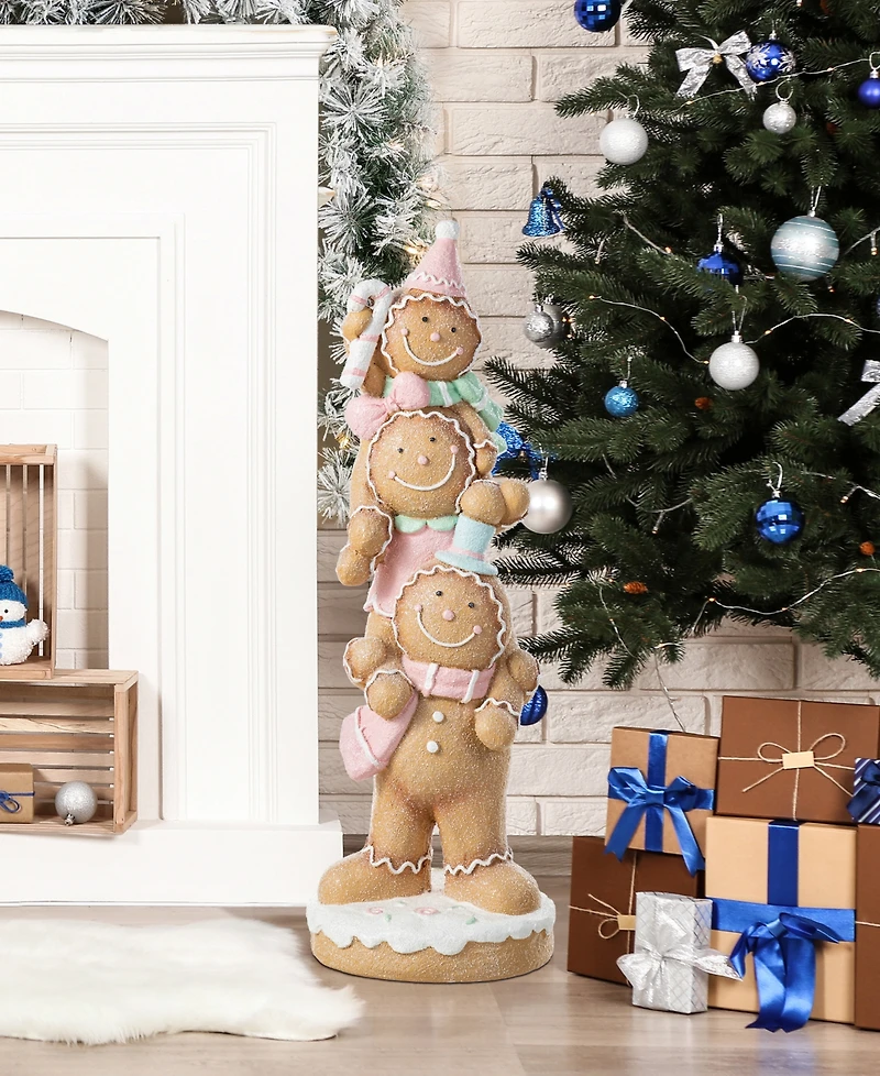 Glitzhome 29.25" Resin Christmas Macaron Stacked Gingerbread Man Porch Decor