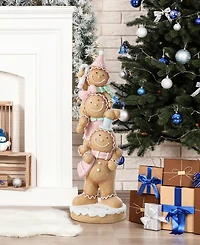 Glitzhome 29.25" Resin Christmas Macaron Stacked Gingerbread Man Porch Decor