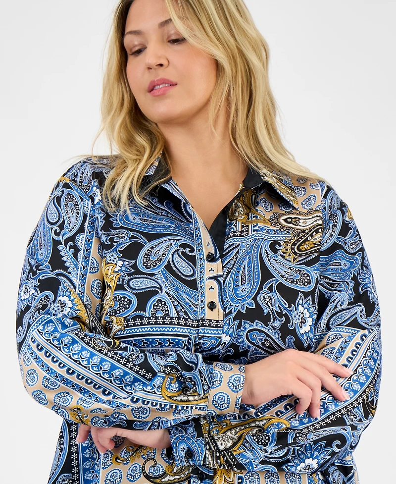 Jones New York Plus Paisley Button-Front Blouse