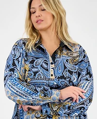 Jones New York Plus Paisley Button-Front Blouse