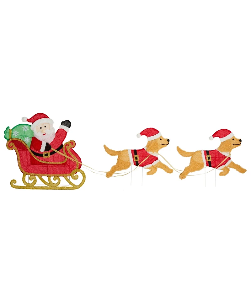 Glitzhome 90.5" Fabric Christmas 2D Dog with Santa Sleigh Lighted Outdoor Decor