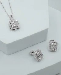 Diamond Octagon Halo Cluster Earrings (1/3 ct. t.w.) in Sterling Silver, Macy's Exclusive