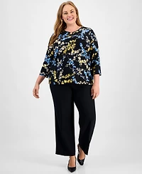 Jones New York Plus Printed Keyhole Hardware 3/4-Sleeve Top