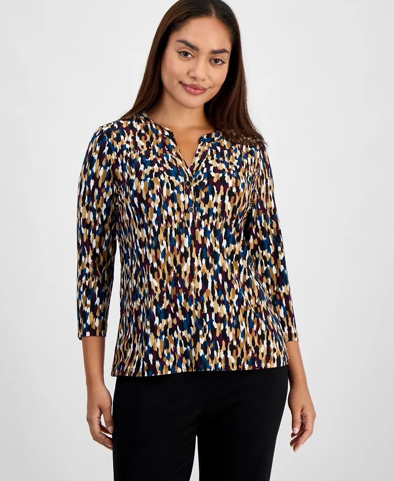 Ak Anne Klein Petite Printed Henley Top