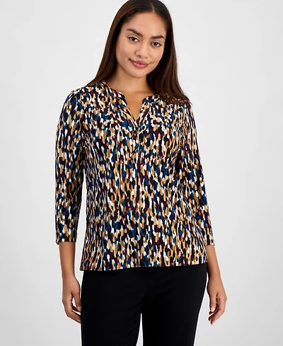 Ak Anne Klein Petite Printed Henley Top