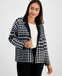 Ak Anne Klein Petite Notched-Lapel Plaid Blazer